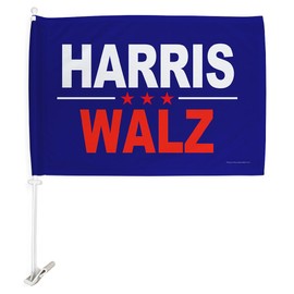 Blue Harris Walz Flag For Car Bandera Para Carros Window Clip Pole Mount Kit President 47 Poster Auto Decor Sign Outdoor Decorations Democrat Gift Made In USA
