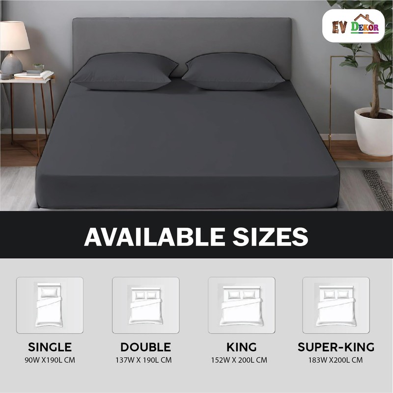 EV Dekor Fitted Sheet Single, Charcoal - Deep Pocket Bedsheet