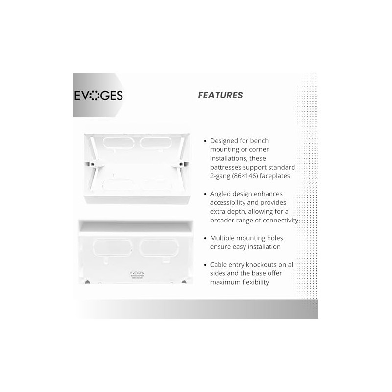 Evoges 45 Degree Angled Surface Mount Pattress Electrical Back Box,
