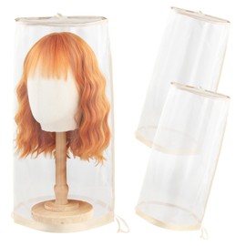 2pcs Wig Storage Bags for Multiple Wigs Bags with Drawstring Hair Extension Holder Dust-Free Hair Extension Storage Bag Transparent Mesh wig Organizer for Multiple Wigs Accessories (Light Golden)