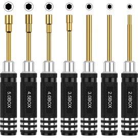 RC Tools Kit 7 Pieces Hex Nut Screwdriver Set with 5.0/4.5/4.0/3.5/3.0/2.5/2.0 Box Hobby Tools Hexagon Nut Wrench Repair Tools Compatible with SCX24 Traxxas Redcat RC Cars