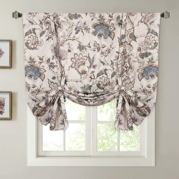 H.VERSAILTEX Thermal Insulated Blackout Curtain Adjustable Tie Up Shade Rod Pocket Panel for Small Window-42 Wide by 63" Long-Vintage Floral Pattern in Sage and Brown
