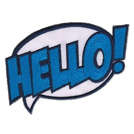 Hello Speech Bubble Saying Kind Patch for Clothing, Iron-On Patch, Size 9.7 x 10.2 cm