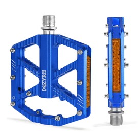 MZYRH Bicycle Pedals with Reflective Strips, Non-Slip MTB Pedals CNC Aluminium Alloy Bicycle Pedals, 3 Sealed Bearings 9/16 Inch Pedals for Mountain Bike, Road Bike, MTB (Blue)