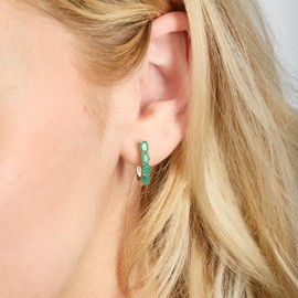 TJC Sterling Silver Emerald Hoop Earrings for Women with Birthstone - Platinum Plated Fish Hook Earrings with Prong Setting Gemstones