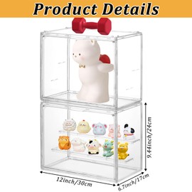 YEXEXINM 2 Pack 3 Layer Adjustable Figure Display Case, Acrylic Display Case for Collectibles,Clear Acrylic Display Case Stackable Display Box Showcase with Magnetic Door for Action Figures, Funko