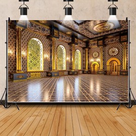 Leowefowa 10x8ft Luxurious Palace Backdrop Retro European Hall Royal Interior Golden Hall Background Gold Noble Castle Wedding Birthday Party Banner Decor Photo Supplies Prop