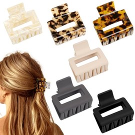 AIBFRID Pinzas para el pelo medianas para mujeres y niñas, 6 unidades, rectangulares mate de 5 cm, pequeñas pinzas de carey para cabello fino o grueso
