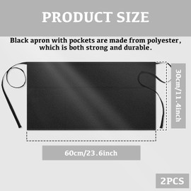 Benaewa 2 Pcs Waitress Aprons with 3 Deep Pockets, Waterproof, Oil Proof Waist Apron, Short Black Pinafore for Kitchen Restaurant Work