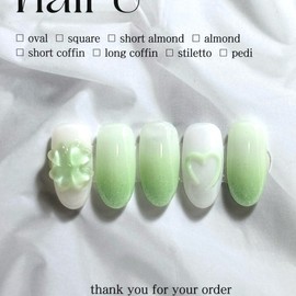 Four Leaf Clover Handmade Nail Tips - Short Oval / 네잎클로버 수제네일팁 - 숏 오발