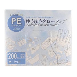 Nishikin Disposable Gloves, Large Capacity, 200 Pieces, Medium Size, PE Gloves, Clear, Left & Right Use, Polyethylene, Compliant with Food Sanitation Act, Food, Additives, Etc., Oil-Resistant, Chemical Resistant, Embossed