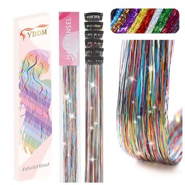 YDDM Pack of 12 Clip-In Hair Tinsel Colourful Hair Strands Children's Hair Strands for Clip-on Glitter Tinsel Hair Extension Colourful Hair Strands for Braiding Party Dazzle Hair Accessories for Women