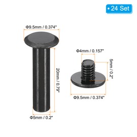 PATIKIL 24 Sets Chicago Screws, 20mm l Chicago Screws Phillips Binding Post Screw Bolts Leather Rivets Fasteners Connectors for Leather Belt Scrapbook Photo Albums, Black