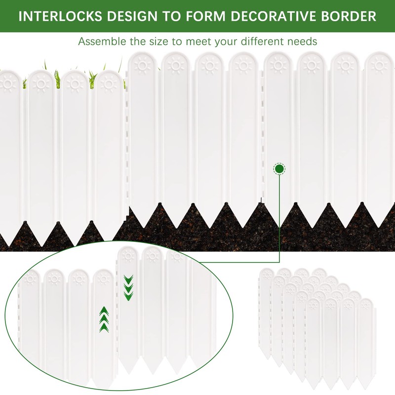 10.6" H White Garden Edging Borders, 10Pcs Plastic Garden Landscape