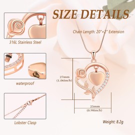 Minicremation Heart Urn Necklace for Ashes for Women Stainless Steel Keepsake Jewelry Locket Gift for Christmas/Valentine's Day, Stainless Steel, Zircon