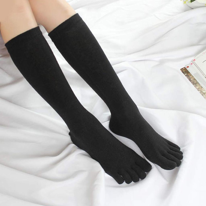 SUCHUANGUANG Women Five Finger Long Tube Socks Solid Color Toe