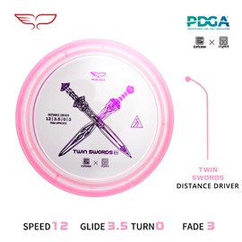 Yikun Twin Swords Understable Distance Driver| Pro Worlds 2025 Limited Edition | Beginner-Friendly Max-Distance Disc | Wind-Resistant & Easy-Glide Control | PDGA Approved 170-176g(Transparent Pink)