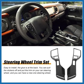 A ABSOPRO Car Interior Accessories Steering Wheel Cover Trims for Toyota Tacoma 2014-2021 for Toyota Tundra Sequoia for Toyota 4runner SUV 2010-2021 Carbon Fiber Style Black Item Replacement