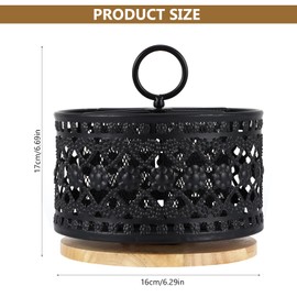 360° Rotating Utensil Caddy Countertop, Metal Kitchen Utensil Holder, 4-Compartment Metal Utensil Caddy with Wooden Base, Multifunctional Flatware Organizer for Party Kitchen Counter Office （Black）