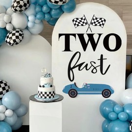 Tintisfafa Two Fast Birthday Decal Sign for Backdrop, Race Car Theme Stickers 2 Fast Birthday Decorations for Boys, Happy 2nd Birthday Party Decor, Black 2 Fast Car Bday Sign for Arch Backdrop