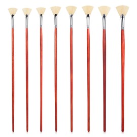 8 Pieces Fan Brush for Painting, Fan Brush Set with Bristle Natural Hair and Long Wood Handle, White Bristle Natural Hair Anti-Shedding Brushes Tips for Acrylic, Oil Watercolor Painting