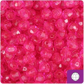 BeadTin Hot Pink Transparent 8mm Faceted Round Plastic Craft Beads (450pcs)