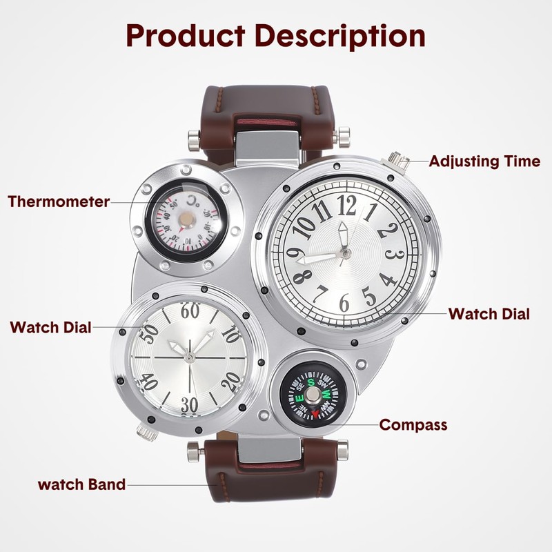 NICERIO Mens Big Face Watches - Cool Wrist Watch Genuine