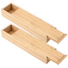 SHIDOW 2PCs Bamboo Box with Slide Lid, 9.68 x 2.36 x 1.38 inches, Storage Bamboo Box, Gift Boxes for Art Hobbies, DIY Lovers, Desk Organizers, Cards and Home Decorations（2Pcs）