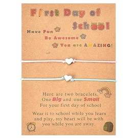 First Day of School Bracelets for Mom and Daughter - Back to School Gifts - Matching Heart Bracelet for Kids and Girls - Daughter Gifts from Mom