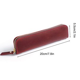 Pencil Case, Handmade Retro Style Cowhide Leather Fountain Case Waterproof Scratch-Resistant Gradient Pen Bag with Zip for Home Office School