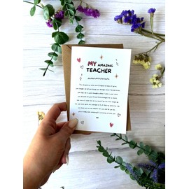 The Little Gem Company - Handmade Teacher Childminder Thank You Card. Perfect for Leaving School, End of Term, Preschool, Goodbye, Nursery Graduation, Nanny (Teacher)