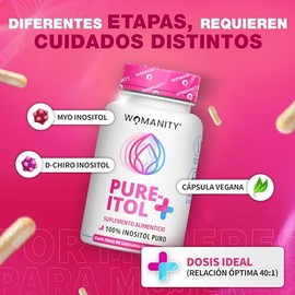 Myo Inositol y D-Chiro Inositol | Mezcla 40:1 | 120 Cápsulas 500mg | Ingredientes Naturales | Sin Rellenos ni Alérgenos | Formulado por Doctoras | Vegano y Keto Friendly | Garantía de Pureza Womanity