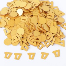 Gold 17th Birthday Table Confetti with Circles - Pearlescent Card Decorations for Age, Bday, Anniversary or Milestone Party - Scatter or Sprinkle