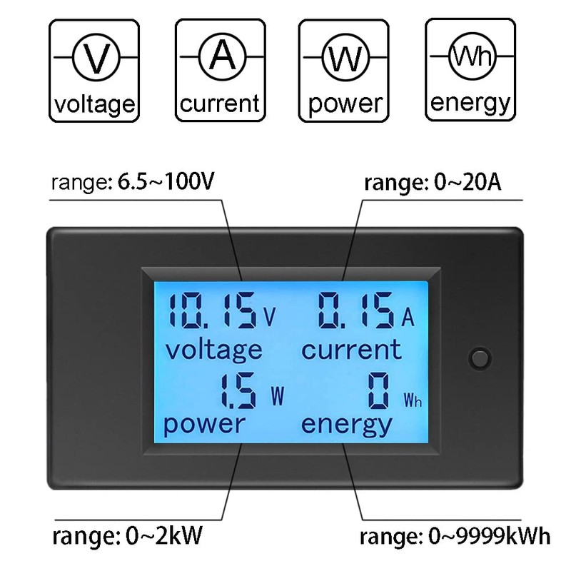 KETOTEK Voltimetro Amperimetro Digital DC 6.5-100V 20A 12V, Medidor de
