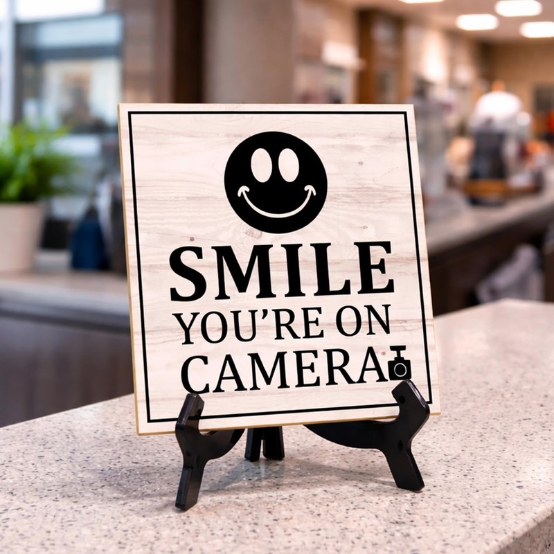 Smile You're On Camera 5"x 5" Square Table Sign With