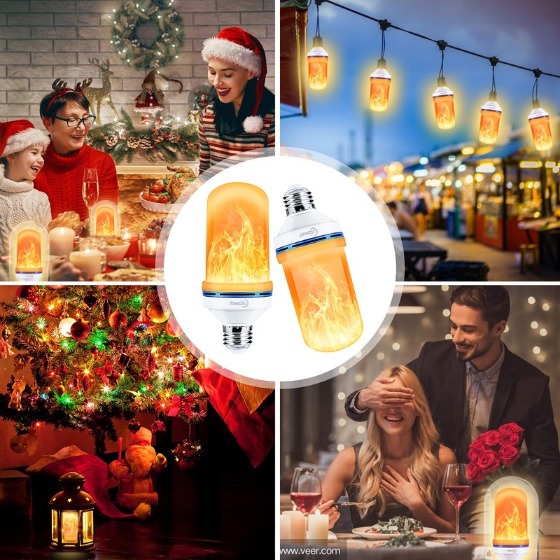 Yewclls LED Flame Effect Light Bulb, 4 Modes E26 Base