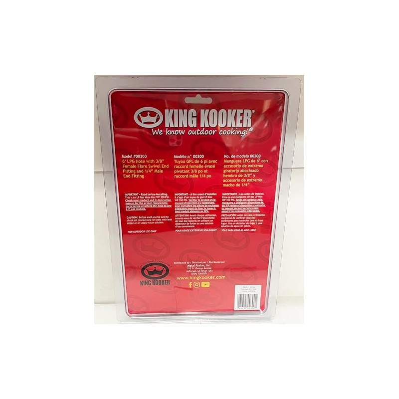 King Kooker 6’ LPG Hose with 3/8” Female Flare Swivel