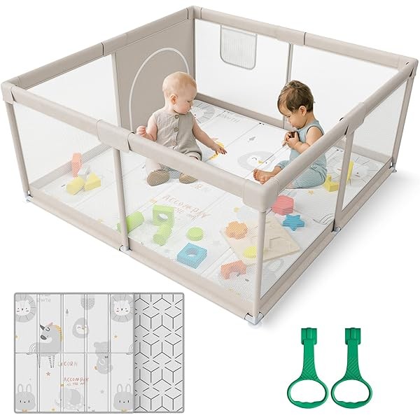 ZEEBABA Baby Playpen with Mat, 47x47inch Playpen for Babies and