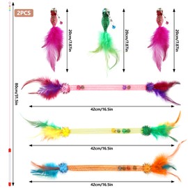 FORETOGO 8-Piece Cat Toy Set, Interactive Cat Toy with Colourful Natural Feathers, Peppermint Balls and Bells, Cat Fishing Toy for Interacting with the Cat, Teething and Cleaning