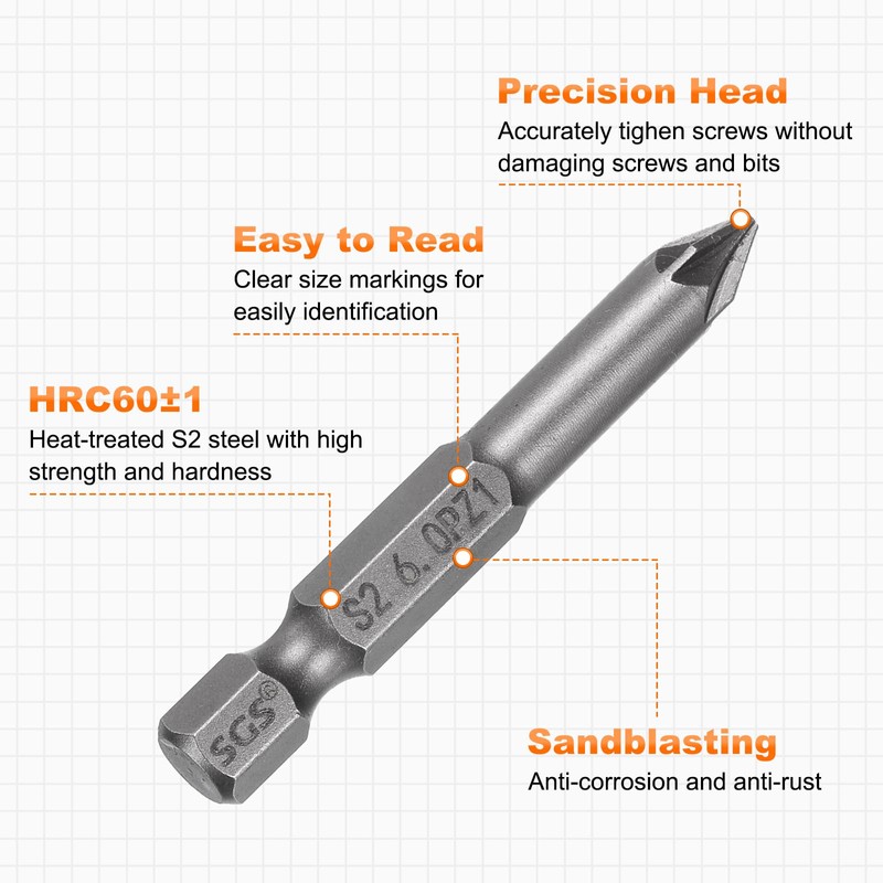HARFINGTON PZ1 Screwdriver Bit 1/4" Hex Shank 50mm/2" Length Magnetic