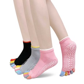 LOFIR Non-Slip Yoga Socks for Women: 3 Packs Non-Slip Stopper Socks Pilates Toe Socks Women for Yoga, Pilates, Barre, Dance, Ballet, Fitness (EU 36-43), a