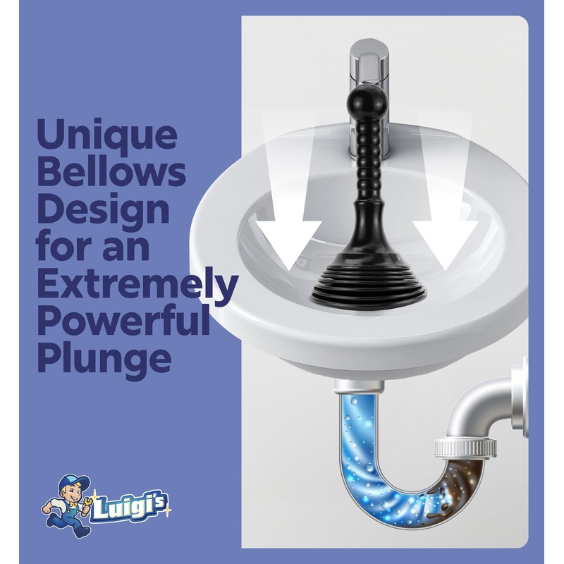 Luigi's Sink and Drain Plunger for Bathrooms, Kitchens, Sinks, Baths