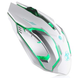 Wireless Gaming Mouse, VEGCOO C8 Silent Click Wireless Rechargeable Mouse with Colorful LED Lights and 2400/1600/1000 DPI 400mah Lithium Battery for Laptop and Computer (C9N White)