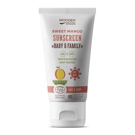 WOODEN SPOON Organic Sun Cream "Baby & Family" SPF 50 UVA and UVB Protection - Sweet Mango 150 ml
