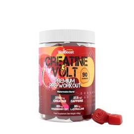 WellBoost Creatine Volt 90 Gummies – Creatine, Caffeine, L-Citrulline, Cranberry Extract, Watermelon Extract – Vegan, Sugar-Free, Watermelon Flavour – Energy, Endurance, Lean Muscle – 1 Month Supply