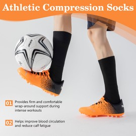 Ferriya Athletic Compression socks, Football Baseball Soccer Socks for Men/Women/Youth, With Cushioned&Moisture Wicking(Black,L)