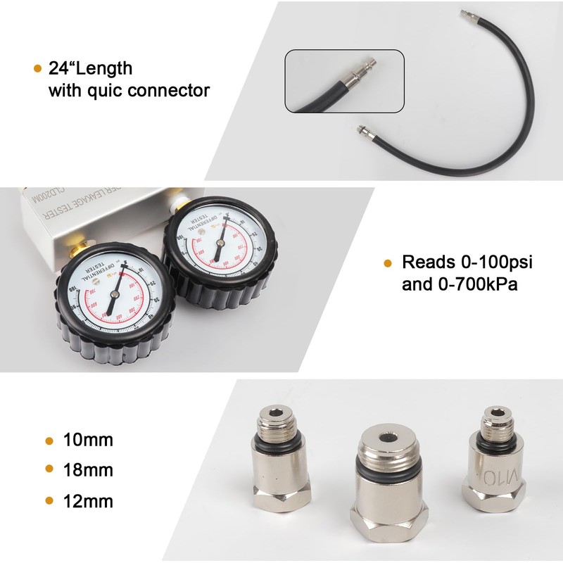 KUNGJUER Cylinder Leak Down Tester Kit, Cylinder Gas Leakage Detector