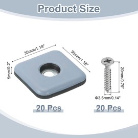 sourcing map 20Pcs Screw on Furniture Sliders, 1.18"(30mm) Square Furniture Glides Sliders, Chair Leg Sliders Floor Protectors Pads, Furniture Pads with Screws for Chairs, Cabinets, Light Blue