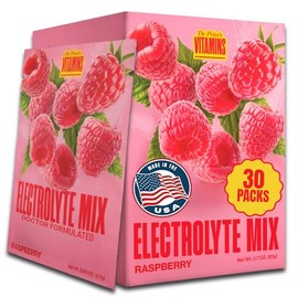 Mezcla de electrolitos, polvo de electrolito de frambuesa | 30 paquetes, mezcla de bebida de electrolitos de hidratación, mezcla de azúcar cero, sin OMG, 72 minerales traza más potasio, magnesio, calcio y sodio