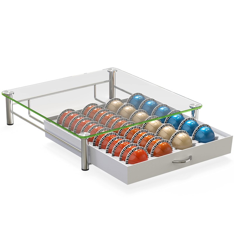 DecoBrothers Crystal Tempered Glass Vertuo Pod Holder Drawer, 24 Large